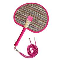 Vibrant Colors Handwoven Fan Handmade Round Hand Cranked Fan with Adjustable Rope with Elastic Lanyard Summer Cooling Fan