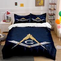 Masonic Compass and Square Design Bedding Set Bedding set (1 duvet cover, 2 pillowcases, duvet not included) 135x200cm