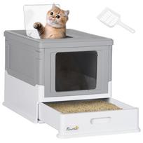 Hooded Cat Litter Box, Portable Pet Toilet, with Scoop, Front Entry - Grey 47.5 x 35.5 x 36.7 cm