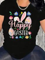 Happy Easter Bunny Egg Flowers Graphic Tee T-shirt XXL