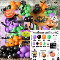 114PCS Halloween Balloon Garland Set Witch/Ghost Pumpkin/Spider Pumpkin Aluminum Film Balloon Halloween Themed Party Decoration Other