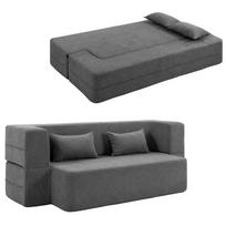 2 vietų putplasčio sofa-lova, miegamoji sofa su plačiais porankiais, 2 pagalvės, 360 kg keliamoji galia, pilka 203 x 95 x 75 cm pilka