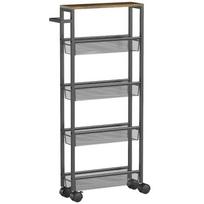Kitchen Cart Serving Trolley with 5 Levels, Rolling Cart Kitchen Shelf with Worktop, Wheels, Handle, 47 x 13 x 96.5 cm, Black 47 x 13 x 96.5 cm