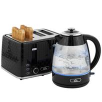 1.7L 2200W Rapid-Boil Kettle and 4-Slice Toaster Set with Limescale Filter, Black 22.2 x 16.9 x 23.8 cm juoda