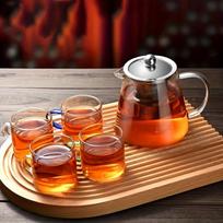 5pcs Glass Teapot Set 1 Tea Making Pot With 4 Cups High Temperature Resistant Flower Teapot Tea Cooker For Home Restaurant Hotel Office Tea Accessorie 5pcs Large Teapot+4 Teacups