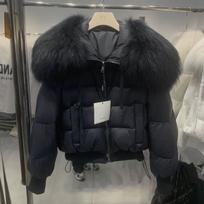 Winte Žalias Kailinis Apykaklės Parkas Pūkinis Paltas Sutirštintas Šiltas Sniego Parkas Moteriškas Laisvas Pūkinė Striukė Viršutiniai Drabužiai Moterims S