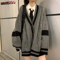 KOSY Gray Knitted Cardigan Jacket Autumn Winter All-match New Streetwear Trend Ins Loose Korean College Style Sweater Jacket S