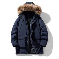 Men's Mid-Length Winter Down Parka with Detachable Fur Hood 2XL