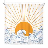 Sun Wave Shower Curtain - Abstract Retro Sunrise/Sunset Lines, Modern Mid-Century Design, Waterproof,Bath Decor W60H190(CM)-1 Pcs