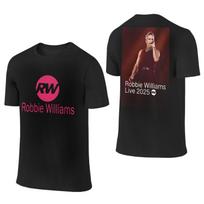 Robbie Williams Live 2025 Koncerto Marškinėliai Vyrams Moterims Medvilniniai Vintažiniai Marškinėliai Apvaliu Kaklu RW Dainininko Marškinėliai Trumpomis Rankovėmis Apranga S juoda