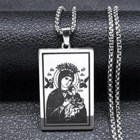 Virgin Mary Medal Pendant Necklaces Stainless Steel Long Our Lady Of Schoenstatt Necklace Prayer Religious Jewelry Gift NXH832S0