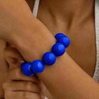 Bohemia Colorful Big Bead Bracelet Round Elastic Beaded Bracelet Plastic Handmade Stacked Bracelets mėlyna