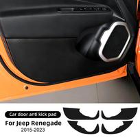 Door Anti-Kick Pad for Jeep Renegade 2015-2023 Carbon Fiber Suede Leather Interior Trim Carbon Fiber Texture juoda
