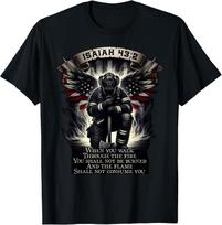Isaiah 43 2 Firefighter Prayer fire Patriot Flag Bible Verse T-Shirt S