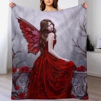 Winter Rose Butterfly Fairy Throw Blanket Flannel Fleece Soft Warm Throw Blanket Size: 75*100cm, Weight: 230 GSM