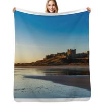 Sunrise over Bamburgh Castle Throw Blanket Multi Use Warm Blanket for Living Room Bedroom Size: 75*100cm, Weight: 230 GSM