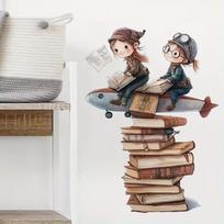 1pc Cartoon Dreams And Books PVC Wall Stickers For Kids Removable Home Playroom Bedroom Decoration 1