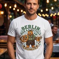 Berlin Bier & Pretzels T-Shirt Bear in Lederhosen Oktoberfest Graphic Tee S