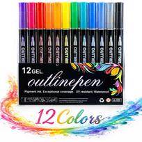 Dreamy Sparkle Dual-Line Contour Pen,8/12/24/36/48/60 Colors Outline Marker,0.08-0.12in Precision Tip,Quick-Dry Ink for Drawing,Coloring & DIY Crafts