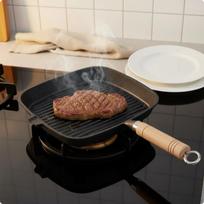 Ribbed Frying Pan Grill Ridged Surface Cast Iron Skillet