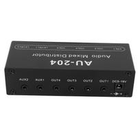 Stereo Audio Splitter Box Mini Preamplifier Headphone Amplifier 2 Way Input 4 Way Output 3.5mm ABS+Aluminum alloy