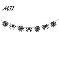 Decorative Fabric Holiday Props Happy Halloween Banner, Cloth Garland Horror Ghost Bat Spider Web Flags Fun Atmosphere Enhancers Honeycomb Ball 2