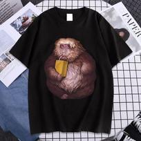 Chubby Monkey Drinking Juice Graphic Print T-shirt XL