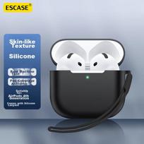 AirPods 4 Cover, Apple Wireless Bluetooth Earphones Shockproof Dustproof Silicone Case, Stain-Resistant Wear-Resistant Black + Lanyard