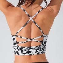 Women Cross Thin Strap Floral Print Gathering Back Sports Yoga Fitness Bra S balta