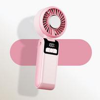 Handheld Folding Cooling Fan with ice pack 3.7V Multifunctional 100 Wind Speeds Outdoor Portable Fan LED Display with Lanyard rožinė
