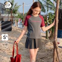 CHANZUIGOU Girls' Drawstring Colorblock Short Sleeve T-Shirt 130 cm raudona