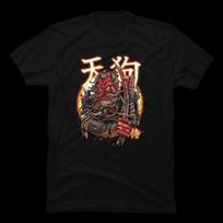 Armored Red Tengu Samurai Warrior Neon Sunset Black Unisex T-Shirt XXXL