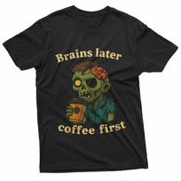 Coffee First Halloween Funny Zombie Monster Caffeine Lover T-Shirt L