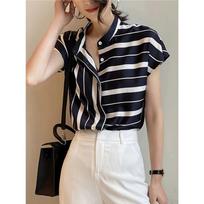 Printed women's shirt-fashionable button design-loose casual shirt L mėlyna
