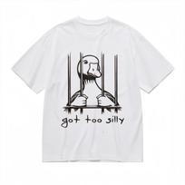 Mens T-shirt With Funny Duck Cage Design Printed White Cotton Tops Summer XXXL