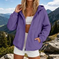 Women's Lightweight Rain Jacket with Hood Zip-Up Casual Windbreaker for Outdoor Activities L violetinė