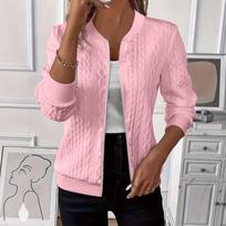 Women's Knit Baseball Jacket Zip Up Long Sleeve Color Casual XL rožinė