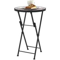 Mosaic Outdoor Garden Table, 35.5cm Round Folding Coffee Table with Metal Frame for Balcony Terrace, Multicolour 35.5 x 35.5 x 55 cm