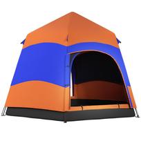 Six Man Hexagon Camping Tent with Hang Hook and Carry Bag - Orange and Blue 275 x 275 x 170 cm