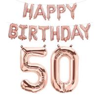 15pcs Rose Gold Happy Birthday Number Foil Balloon Kids Adult Party Simple Decorations Boy Girl 10 18 25 30 40 50 60 70 Year Old NUMBER&As the picture