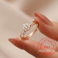 925 Silver Rose Gold Plated Crystal Flower Finger Rings for Women Wedding Party Jewelry For Girls Friend Gift