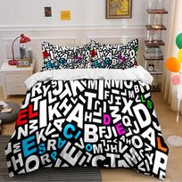 Colorful Alphabet Printed Bedding Set Bedding set (1 duvet cover, 2 pillowcases, duvet not included) 135x200cm