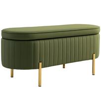 Storage Bench with Flip-Top Lid, Fabric Cover, Wood, Metal, Dark Green+Gold 108 x 44 x 43.5 cm žalia