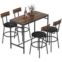 5 dalių baro stalo komplektas su 4 kėdėmis, pramoninio dizaino, virtuvei, valgomajam, mediena, plienas, rudas 110 x 55 x 90 cm ruda