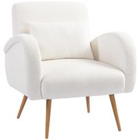 Upholstered Armchair, Teddy Fleece Cover, Padded Armchair with Lumbar Pillow, Metal Legs, Reading Chair, Cream White 77 x 77 x 83 cm