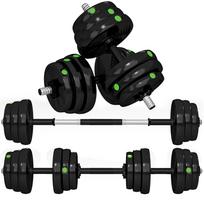 2-in-1 Dumbbell Set, Barbell & Dumbbell, 25 kg, Non-Slip, Floor-Friendly, Black/Green 105 x 20 x 20 cm