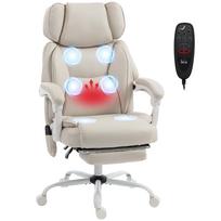 High-back Office Chair with Vibration Massage and Heating, Ergonomic, Reclining, with Footrest, Cream White 70 x 75.5 x 122.5 cm
