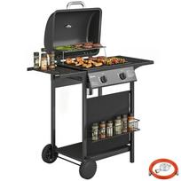 Gas Grill 5 KW 2 Burners BBQ Grill Cart Stainless Steel incl. Side Table, Lower Shelf, Front Cover, Thermometer, Enamel Grill Grate 99 x 56 x 95 cm juoda