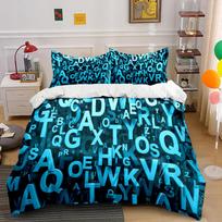 Blue Alphabet Pattern Bedding Set Bedding set (1 duvet cover, 2 pillowcases, duvet not included) 135x200cm