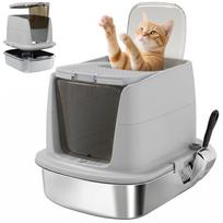 Stainless Steel Cat Litter Box, Enclosed Cat Litter Box with Scoop, Odor Bag, Entry Exit 52.4 x 41.3 x 39.8 cm šviesiai pilka spalva